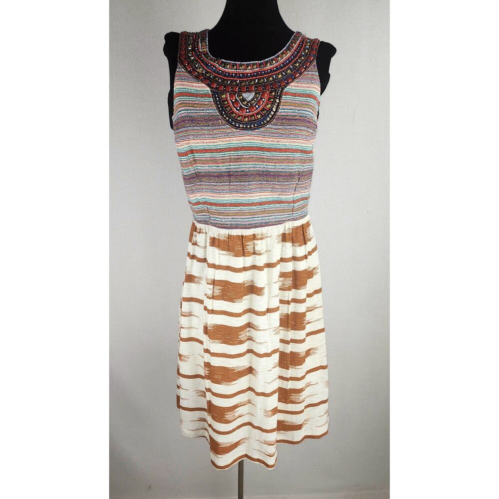 Lucky Brand Dress Womens L Aztec T-Back Bohemian Beaded  hippie southwestern